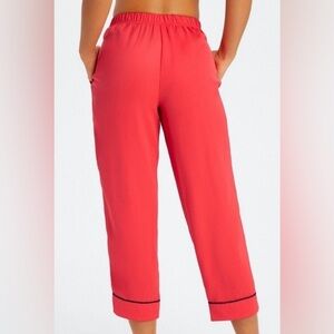Fabletics Vibrant Red Eco Satin Cropped Pants with Black Accents